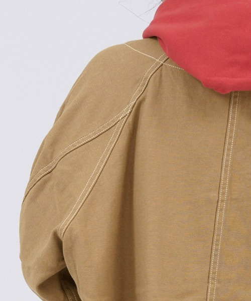 Dickies(ディッキーズ)の「Dickies/ディッキーズ コットンツイル ワークラグランハーフノーカラーコート(ノーカラーコート・レディース・ブラウン/オフホワイト/ブラック・M/L)」の14枚目の写真