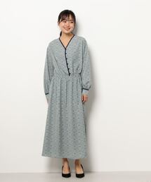 Samansa Mos2 blue | プリントパイピングワンピース(ワンピース)