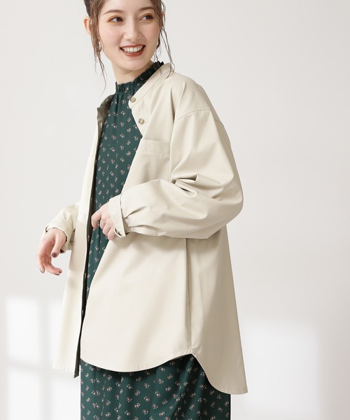 N.（N. Natural Beauty Basic）（エヌエヌナチュラルビューティーベーシック）の「◆フェイクレザーバンドカラーシャツ（シャツ/ブラウス・レディース・ブラック/ナチュラル/グレイッシュブルー・MEDIUM）」の11枚目の写真