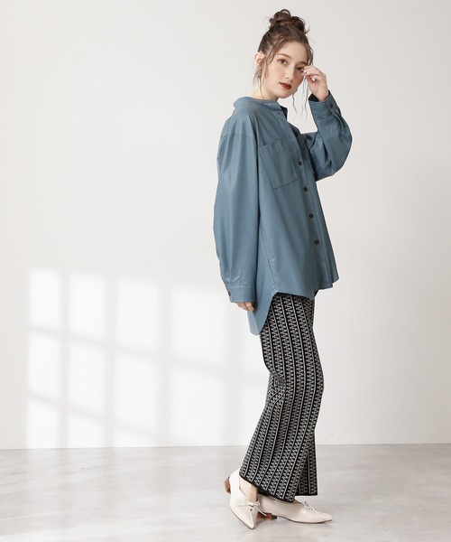 N.（N. Natural Beauty Basic）（エヌエヌナチュラルビューティーベーシック）の「◆フェイクレザーバンドカラーシャツ（シャツ/ブラウス・レディース・ブラック/ナチュラル/グレイッシュブルー・MEDIUM）」の9枚目の写真