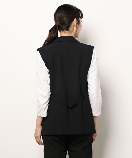 美品　アルアバイル　ダブルミドル丈ジレ　背中ベルト　定番　ベスト　ブラック ベスト ジレ 「Alfred Alex」drape side ring code double gilet