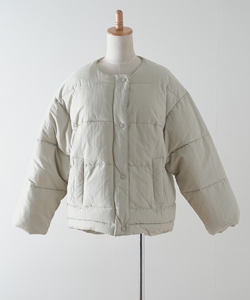 Futier land（フューティアランド）の「ノーカラーフェイクダウン（ダウンジャケット/コート・レディース・アイボリー/ブラック/ライトグレー・MEDIUM）」の13枚目の写真