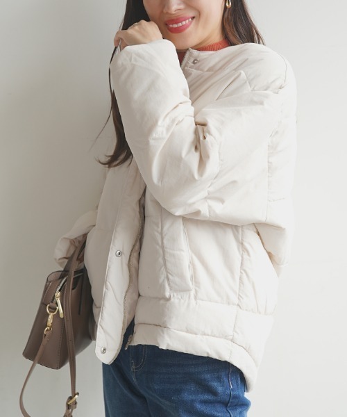 Futier land（フューティアランド）の「ノーカラーフェイクダウン（ダウンジャケット/コート・レディース・アイボリー/ブラック/ライトグレー・MEDIUM）」の11枚目の写真
