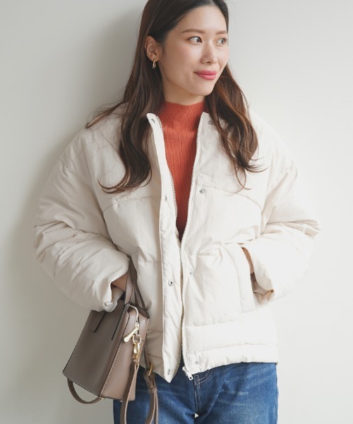 Futier land（フューティアランド）の「ノーカラーフェイクダウン（ダウンジャケット/コート・レディース・アイボリー/ブラック/ライトグレー・MEDIUM）」の16枚目の写真