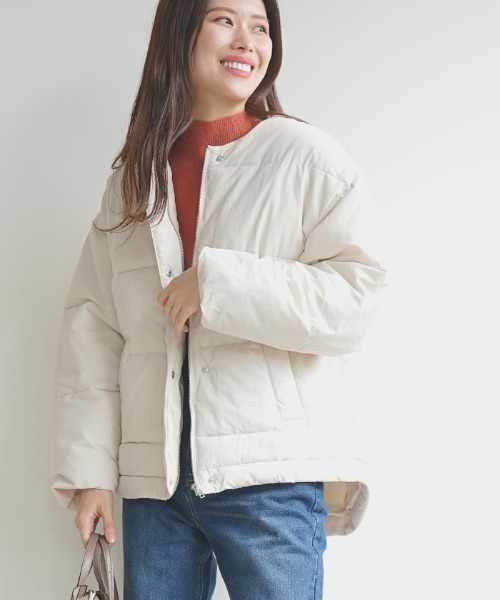 Futier land（フューティアランド）の「ノーカラーフェイクダウン（ダウンジャケット/コート・レディース・アイボリー/ブラック/ライトグレー・MEDIUM）」の21枚目の写真