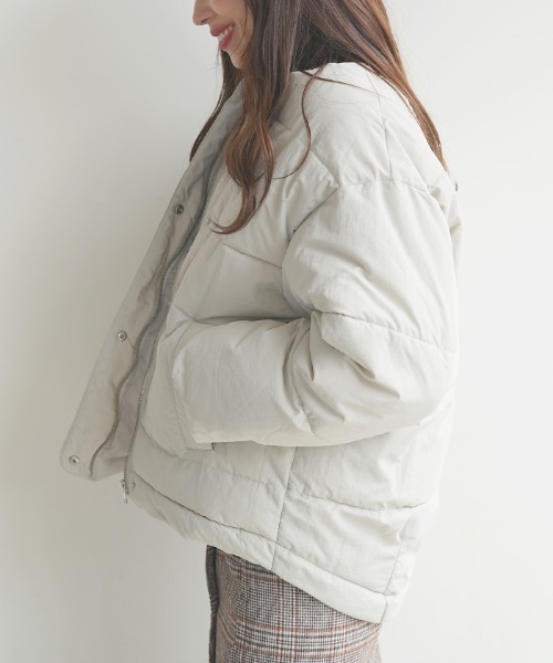Futier land（フューティアランド）の「ノーカラーフェイクダウン（ダウンジャケット/コート・レディース・アイボリー/ブラック/ライトグレー・MEDIUM）」の12枚目の写真