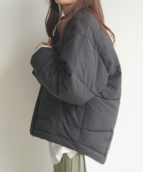 Futier land（フューティアランド）の「ノーカラーフェイクダウン（ダウンジャケット/コート・レディース・アイボリー/ブラック/ライトグレー・MEDIUM）」の9枚目の写真