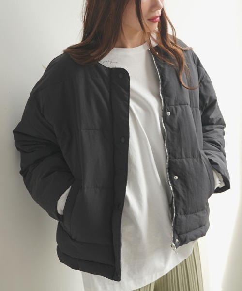 Futier land（フューティアランド）の「ノーカラーフェイクダウン（ダウンジャケット/コート・レディース・アイボリー/ブラック/ライトグレー・MEDIUM）」の14枚目の写真