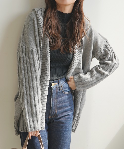 Futier land（フューティアランド）の「アームリブロングニットコーディガン（カーディガン/ボレロ・レディース・ネイビー/グレー/モカ・FREE）」の9枚目の写真