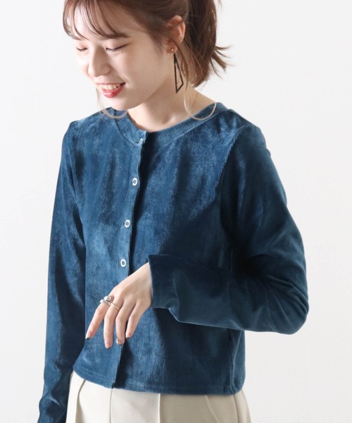 Cheek(チーク)の「2wayリブベロアカーディガン(カーディガン/ボレロ・レディース・グレイッシュベージュ/オレンジ/ブルー・MEDIUM)」の18枚目の写真