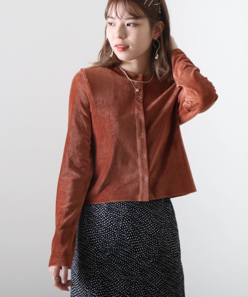 Cheek(チーク)の「2wayリブベロアカーディガン(カーディガン/ボレロ・レディース・グレイッシュベージュ/オレンジ/ブルー・MEDIUM)」の7枚目の写真