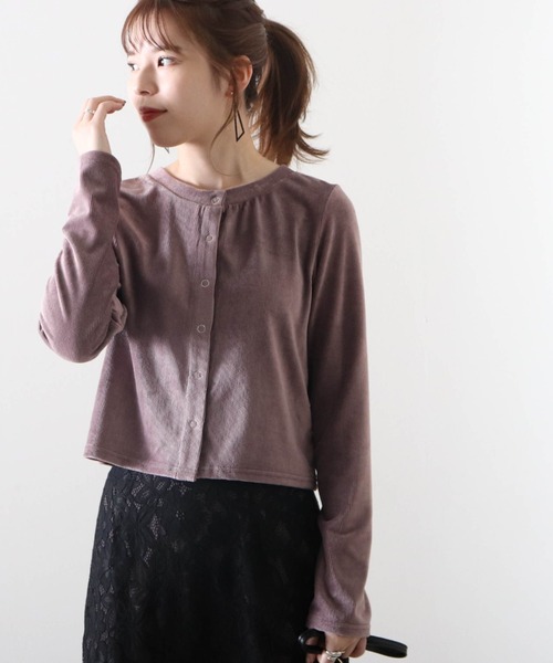 Cheek(チーク)の「2wayリブベロアカーディガン(カーディガン/ボレロ・レディース・グレイッシュベージュ/オレンジ/ブルー・MEDIUM)」の4枚目の写真