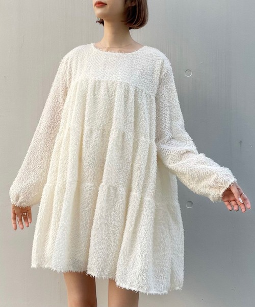 titty&Co. PETIT(ティティアンドコープティ)の「【titty&Co.PETIT】シャギーティアードミニワンピース(ワンピース・レディース・ホワイト/ブラック・SMALL/MEDIUM)」の12枚目の写真