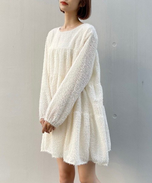 titty&Co. PETIT(ティティアンドコープティ)の「【titty&Co.PETIT】シャギーティアードミニワンピース(ワンピース・レディース・ホワイト/ブラック・SMALL/MEDIUM)」の6枚目の写真