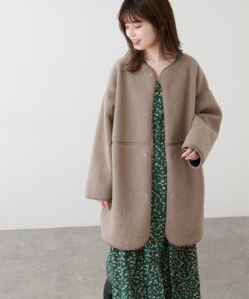 【natural couture】2WAY ノーカラーコート　モカ natural couture（ナチュラルクチュール）の「2WAYリバーシブルノー
