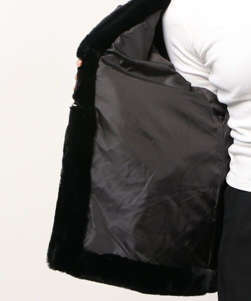 Per sist ence（パーシエンス）の「Per sist ence/パーシエンス　フェイクファー 8分袖ノーカラーコート（ノーカラージャケット・レディース・ブラック/ブラウン/アイボリー・FREE）」の5枚目の写真