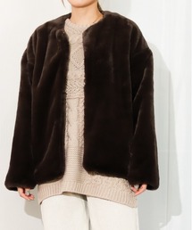 Per sist ence | Per sist ence/パーシエンス　フェイクファー 8分袖ノーカラーコート(ノーカラージャケット)