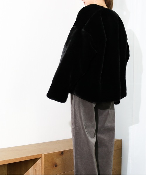 Per sist ence（パーシエンス）の「Per sist ence/パーシエンス　フェイクファー 8分袖ノーカラーコート（ノーカラージャケット・レディース・ブラック/ブラウン/アイボリー・FREE）」の16枚目の写真