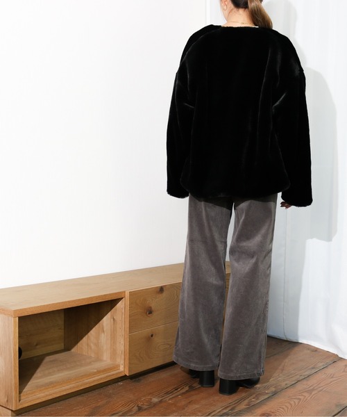 Per sist ence（パーシエンス）の「Per sist ence/パーシエンス　フェイクファー 8分袖ノーカラーコート（ノーカラージャケット・レディース・ブラック/ブラウン/アイボリー・FREE）」の15枚目の写真