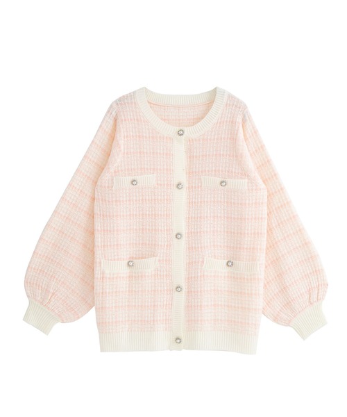 DearMyLove（ディアマイラブ）の「ツイード柄チュニックニットカーディガン（カーディガン/ボレロ・レディース・ホワイト/ベビーピンク/ピンク/ブラック・MEDIUM/LARGE/X-LARGE）」の4枚目の写真