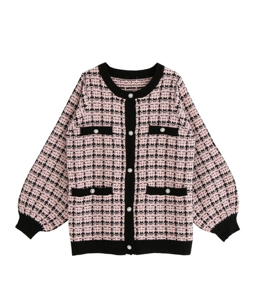 DearMyLove（ディアマイラブ）の「ツイード柄チュニックニットカーディガン（カーディガン/ボレロ・レディース・ホワイト/ベビーピンク/ピンク/ブラック・MEDIUM/LARGE/X-LARGE）」の3枚目の写真