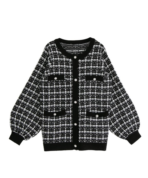 DearMyLove（ディアマイラブ）の「ツイード柄チュニックニットカーディガン（カーディガン/ボレロ・レディース・ホワイト/ベビーピンク/ピンク/ブラック・MEDIUM/LARGE/X-LARGE）」の2枚目の写真