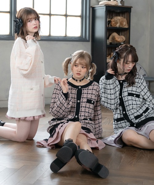 DearMyLove（ディアマイラブ）の「ツイード柄チュニックニットカーディガン（カーディガン/ボレロ・レディース・ホワイト/ベビーピンク/ピンク/ブラック・MEDIUM/LARGE/X-LARGE）」の18枚目の写真