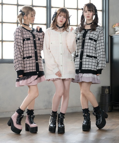 DearMyLove（ディアマイラブ）の「ツイード柄チュニックニットカーディガン（カーディガン/ボレロ・レディース・ホワイト/ベビーピンク/ピンク/ブラック・MEDIUM/LARGE/X-LARGE）」の20枚目の写真