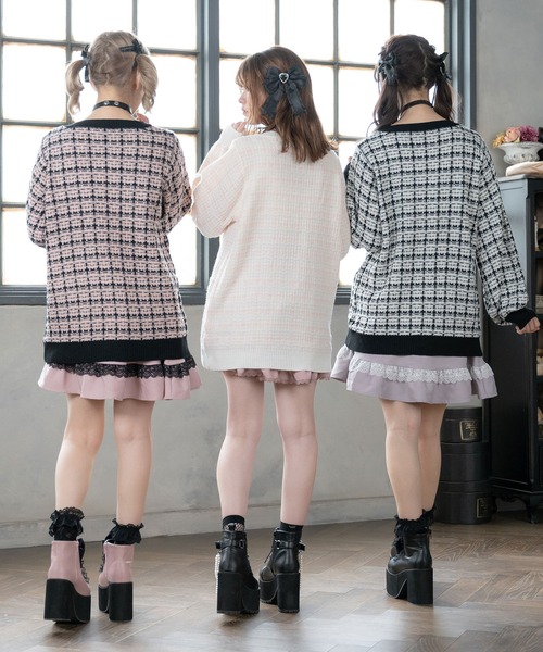 DearMyLove（ディアマイラブ）の「ツイード柄チュニックニットカーディガン（カーディガン/ボレロ・レディース・ホワイト/ベビーピンク/ピンク/ブラック・MEDIUM/LARGE/X-LARGE）」の11枚目の写真