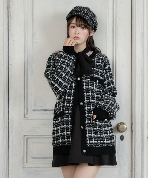 DearMyLove（ディアマイラブ）の「ツイード柄チュニックニットカーディガン（カーディガン/ボレロ・レディース・ホワイト/ベビーピンク/ピンク/ブラック・MEDIUM/LARGE/X-LARGE）」の13枚目の写真