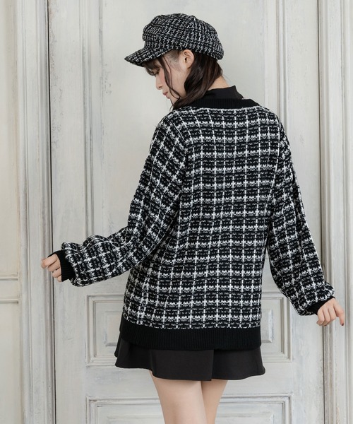 DearMyLove（ディアマイラブ）の「ツイード柄チュニックニットカーディガン（カーディガン/ボレロ・レディース・ホワイト/ベビーピンク/ピンク/ブラック・MEDIUM/LARGE/X-LARGE）」の6枚目の写真