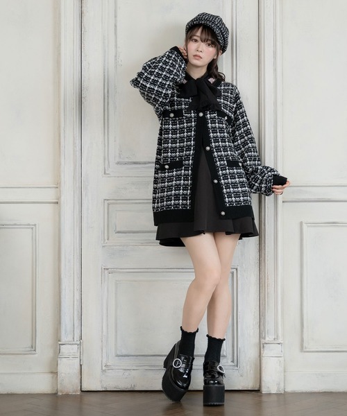 DearMyLove（ディアマイラブ）の「ツイード柄チュニックニットカーディガン（カーディガン/ボレロ・レディース・ホワイト/ベビーピンク/ピンク/ブラック・MEDIUM/LARGE/X-LARGE）」の16枚目の写真