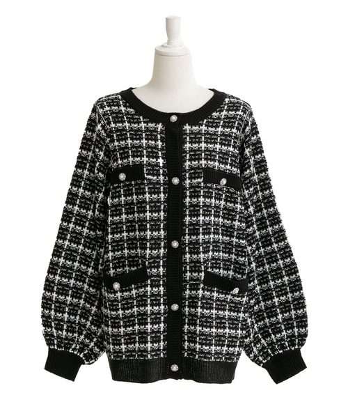 DearMyLove（ディアマイラブ）の「ツイード柄チュニックニットカーディガン（カーディガン/ボレロ・レディース・ホワイト/ベビーピンク/ピンク/ブラック・MEDIUM/LARGE/X-LARGE）」の9枚目の写真