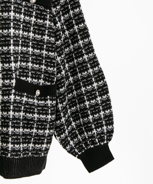 DearMyLove（ディアマイラブ）の「ツイード柄チュニックニットカーディガン（カーディガン/ボレロ・レディース・ホワイト/ベビーピンク/ピンク/ブラック・MEDIUM/LARGE/X-LARGE）」の7枚目の写真