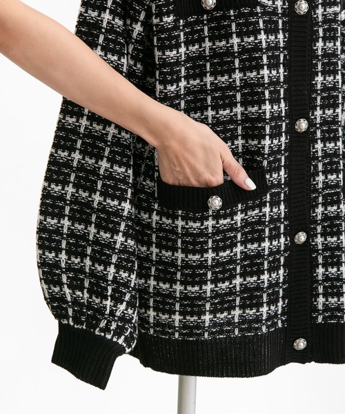 DearMyLove（ディアマイラブ）の「ツイード柄チュニックニットカーディガン（カーディガン/ボレロ・レディース・ホワイト/ベビーピンク/ピンク/ブラック・MEDIUM/LARGE/X-LARGE）」の10枚目の写真