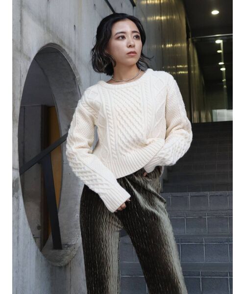 EVRIS（エヴリス）の「ヘリンボーンベロアフレアパンツ（その他パンツ・レディース・ブラック/カーキ/オレンジ・FREE）」の8枚目の写真