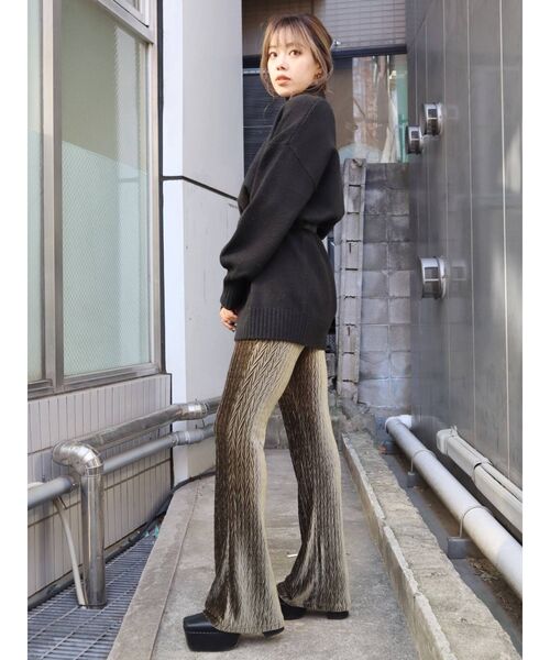 EVRIS（エヴリス）の「ヘリンボーンベロアフレアパンツ（その他パンツ・レディース・ブラック/カーキ/オレンジ・FREE）」の11枚目の写真