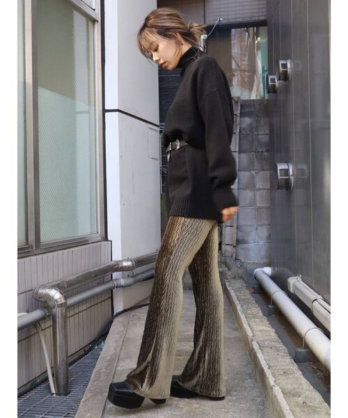 EVRIS（エヴリス）の「ヘリンボーンベロアフレアパンツ（その他パンツ・レディース・ブラック/カーキ/オレンジ・FREE）」の12枚目の写真