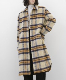 minsobi | チェックシャギーロングコート(ステンカラーコート)