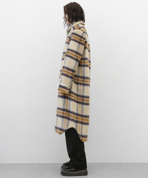 minsobi（ミンソビ）の「チェックシャギーロングコート（ステンカラーコート・メンズ・ブラウン/アイボリー・FREE）」の13枚目の写真