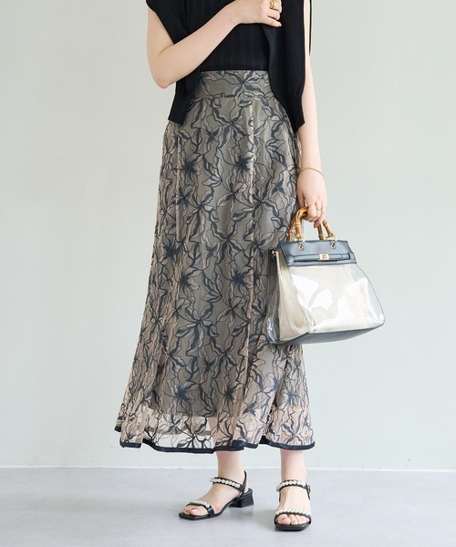 natural couture（ナチュラルクチュール）の「長さ変えられるパイピングレーススカート（スカート・レディース・ミント/パープル/アイボリー/ネイビー・FREE）」の4枚目の写真