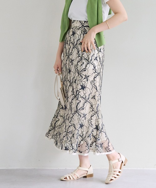 natural couture（ナチュラルクチュール）の「長さ変えられるパイピングレーススカート（スカート・レディース・ミント/パープル/アイボリー/ネイビー・FREE）」の2枚目の写真