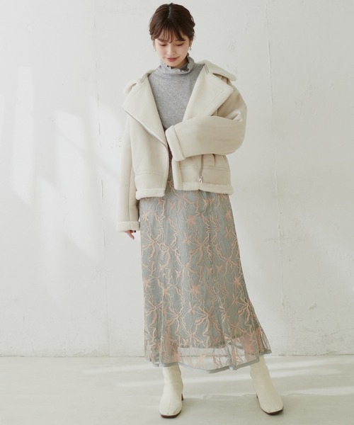 natural couture（ナチュラルクチュール）の「長さ変えられるパイピングレーススカート（スカート・レディース・ミント/パープル/アイボリー/ネイビー・FREE）」の21枚目の写真