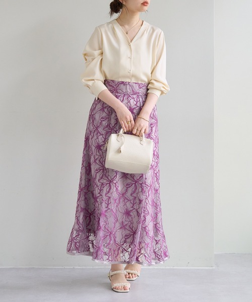 natural couture（ナチュラルクチュール）の「長さ変えられるパイピングレーススカート（スカート・レディース・ミント/パープル/アイボリー/ネイビー・FREE）」の18枚目の写真