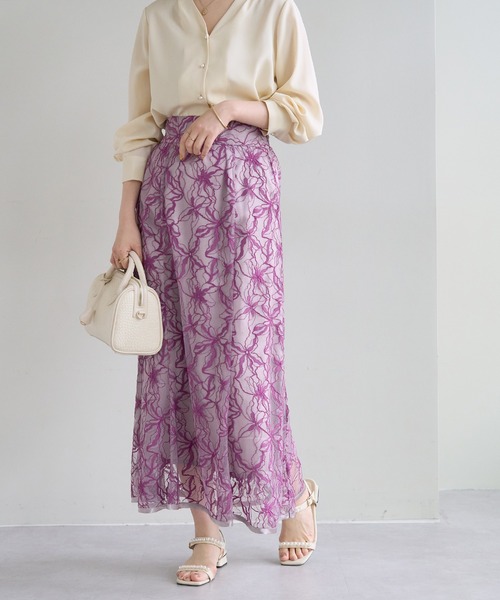 natural couture（ナチュラルクチュール）の「長さ変えられるパイピングレーススカート（スカート・レディース・ミント/パープル/アイボリー/ネイビー・FREE）」の17枚目の写真