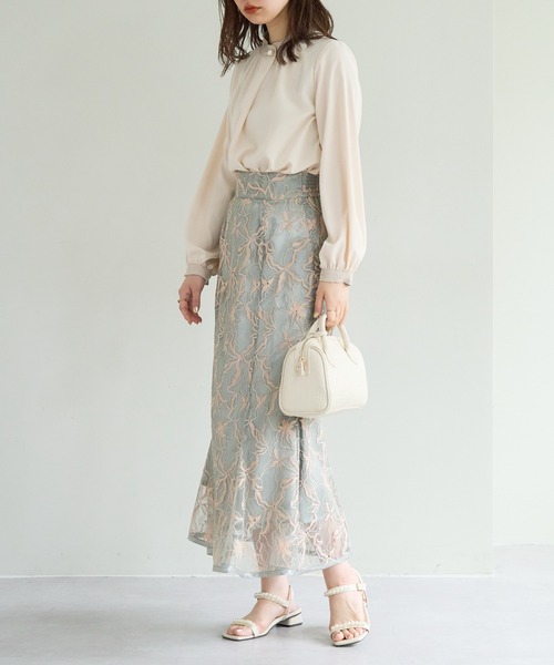 natural couture（ナチュラルクチュール）の「長さ変えられるパイピングレーススカート（スカート・レディース・ミント/パープル/アイボリー/ネイビー・FREE）」の10枚目の写真