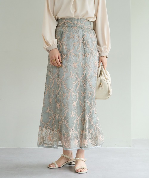 natural couture（ナチュラルクチュール）の「長さ変えられるパイピングレーススカート（スカート・レディース・ミント/パープル/アイボリー/ネイビー・FREE）」の9枚目の写真