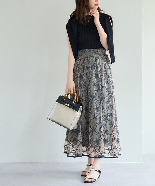 natural couture（ナチュラルクチュール）の「長さ変えられるパイピングレーススカート（スカート・レディース・ミント/パープル/アイボリー/ネイビー・FREE）」の14枚目の写真