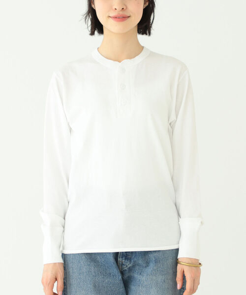 BEAMS BOY（ビームスボーイ）の「Healthknit × BEAMS BOY / 別注 ヘンリーネック ロングスリーブ（Tシャツ/カットソー・レディース・ホワイト/ブラック/オレンジ・ONE SIZE）」の6枚目の写真