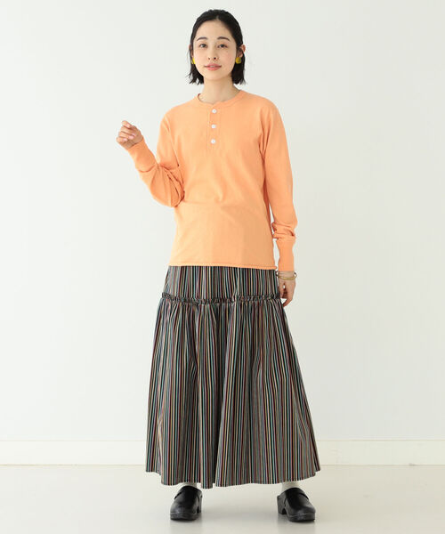 BEAMS BOY（ビームスボーイ）の「Healthknit × BEAMS BOY / 別注 ヘンリーネック ロングスリーブ（Tシャツ/カットソー・レディース・ホワイト/ブラック/オレンジ・ONE SIZE）」の12枚目の写真